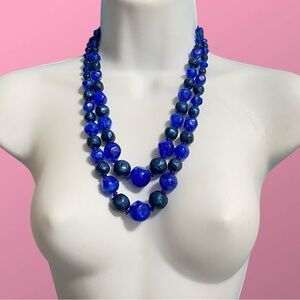 Vintage Cobalt Blue Layered Statement Necklace Acrylic Graduated Beads